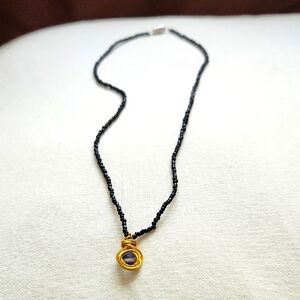 Black and Gold Moon Bead Necklace